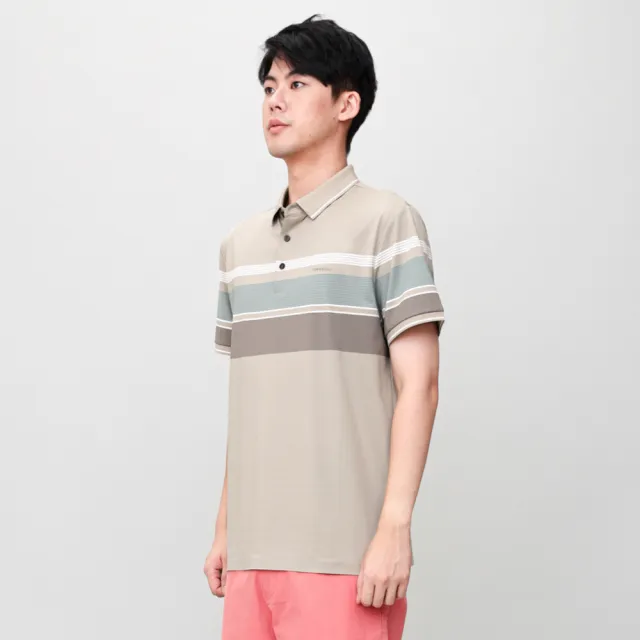 【oillio 歐洲貴族】男裝 短袖休閒POLO衫 條紋POLO 彈力透氣 防皺(卡其色 法國品牌)