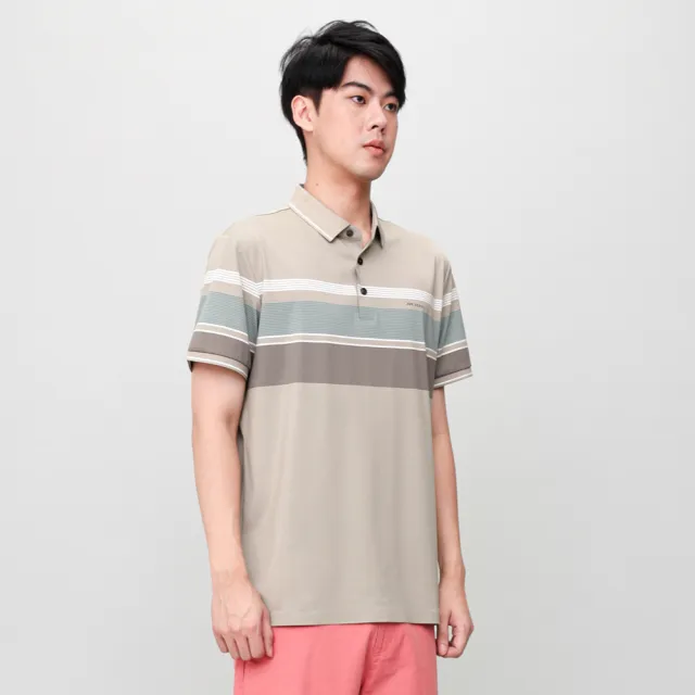 【oillio 歐洲貴族】男裝 短袖休閒POLO衫 條紋POLO 彈力透氣 防皺(卡其色 法國品牌)