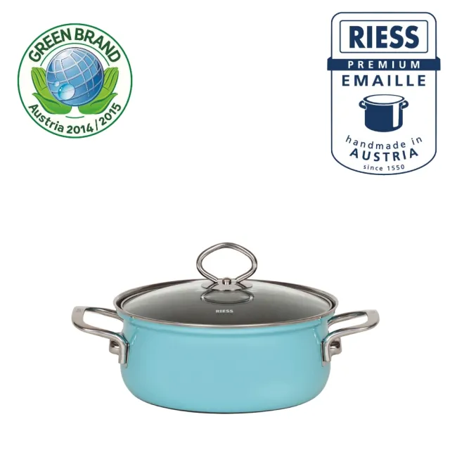 【Riess】奧地利國寶陶瓷琺瑯低身湯鍋20CM(水晶藍)