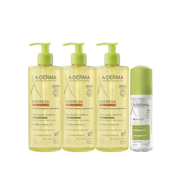 【A-DERMA 艾芙美】官方直營 沐浴露潔顏組(新葉益護佳沐浴露500mlx3+新葉三效潔膚慕斯150ml)