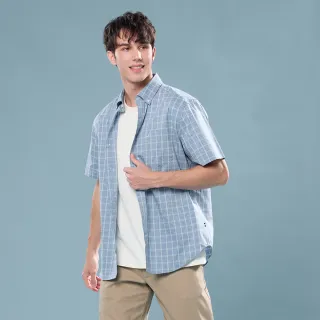 【NAUTICA】官方旗艦 男裝 都會質感藍黃格紋棉質短袖襯衫-藍色
