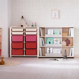 【iloom 怡倫家居】EDDI KIDS 滑軌書架+950型3層收納櫃 附10個收納盒(書櫃 書架 兒童書架 置物書架)