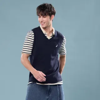 【NAUTICA】官方旗艦 男裝 V領羊毛品牌LOGO背心-藍色