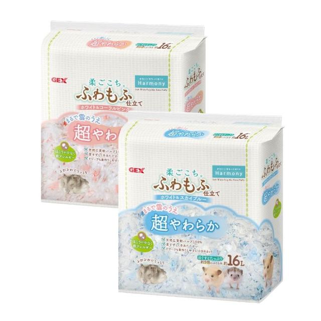 【GEX】超柔軟紙墊料(白色&珊瑚粉色 / 白色&天藍色) 430g - 紙墊料、紙綿、紙棉、倉鼠墊料、倉鼠紙棉