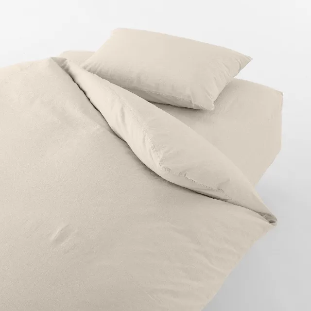 【MUJI 無印良品】柔舒水洗棉床包/Q(灰色/柔白/深藍/淺米)