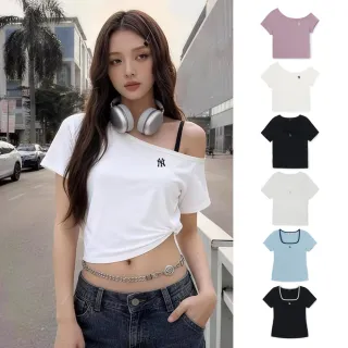 【MLB】女版露肩短袖 方圓領短袖T恤 道奇/洋基隊 (3FTSB0563/7363/5263-多款任選)