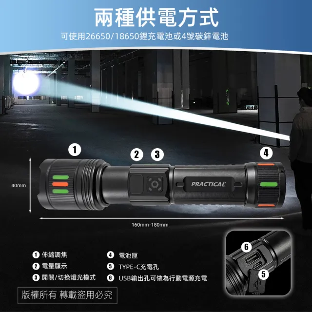 【PRACTICAL 實用牌】爆量激光炮組 2000流明 附充電電池與充電器 PR-A30W08
