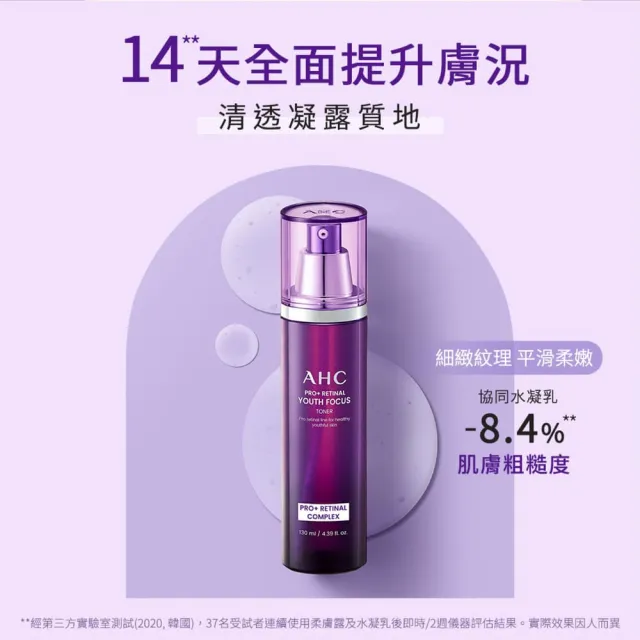 【AHC】PRO+A醛逆時煥活柔膚露130ml_2入(紫濾鏡/超能A醛/抗老)