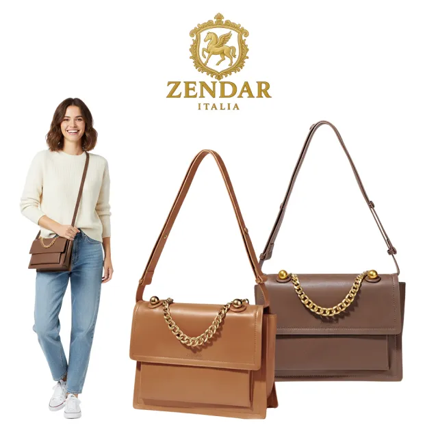 【ZENDAR】直播限定 限量1折 頂級小牛皮手提鍊帶包肩背包 勞倫系列 全新專櫃展示品 (2色)