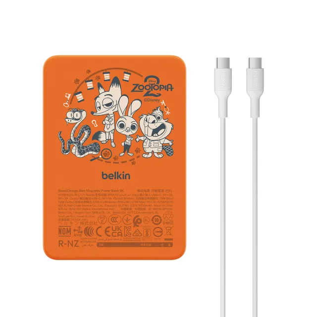 【BELKIN】BoostCharge 輕薄型磁吸式行動電源_迪士尼系列_動物方城市_5000mAh(BPD010qcOG-DY)