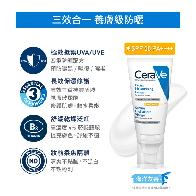 【CeraVe 適樂膚】養膚級防曬★全效清爽修護防曬乳 SPF50 52ml