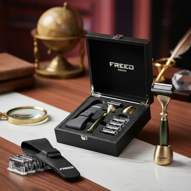 【FREED】古銅系列尊爵四件組五刀式刮鬍刀禮盒 - 大地綠(刮鬍刀界的勞斯萊斯)