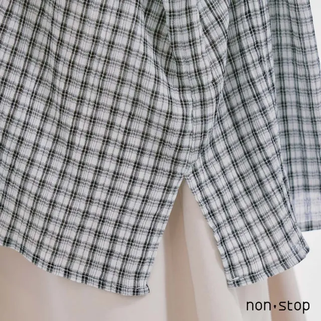 【non-stop】細格紋寬鬆長版襯衫-2色