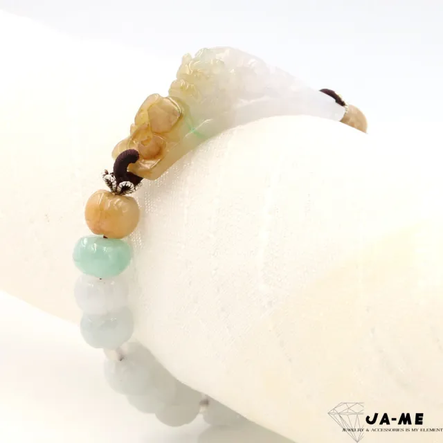 【JA-ME】天然A貨翡翠 冰種白翡伴黃翡貔貅南瓜珠手珠