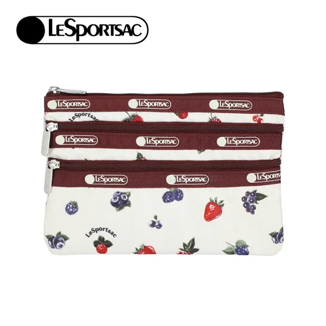【Lesportsac】3-Zip Cosmetic 三層拉鍊化妝包 收納包 盥洗包 女包 男包(奶油莓果)