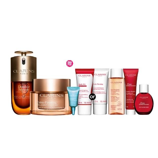 【CLARINS 克蘭詩】黃金雙萃精華30ml+煥顏緊緻膠原日霜50ml(保濕膠原注入組 抗老 彈嫩)