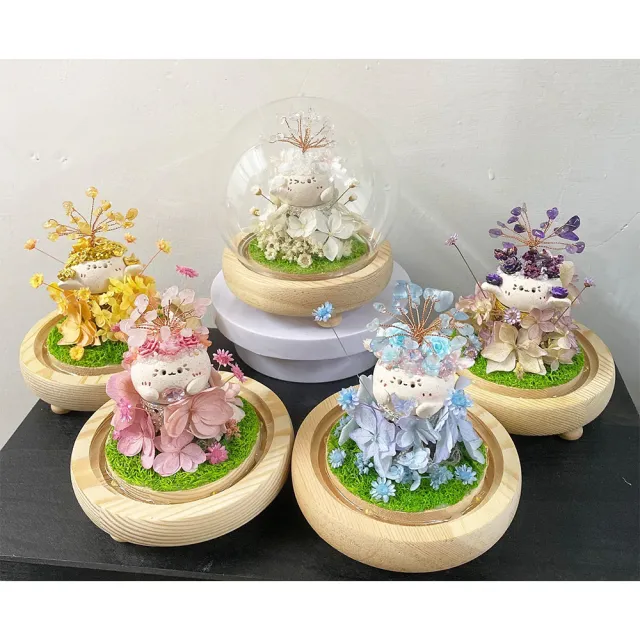 【OSTARA FLORIST 奧斯塔拉花藝】療癒系水晶樹豆丁玻璃罩花禮 共5色(永生花、水晶、節日禮物)