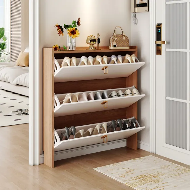Keno可諾空間 鞋櫃 60*17*107cm無抽 翻斗鞋櫃 奶油風鞋櫃 超薄鞋櫃 現代家用收納鞋架 預購12天