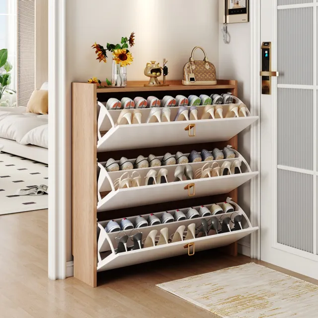Keno可諾空間 鞋櫃 100*24*107cm無抽 翻斗鞋櫃 奶油風鞋櫃 超薄鞋櫃 現代家用收納鞋架 預購12天