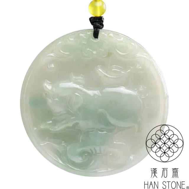 漢石齋】天然翡翠A貨金豬帶財玉佩吊墜細糯種飄花(52*52*7mm) - momo