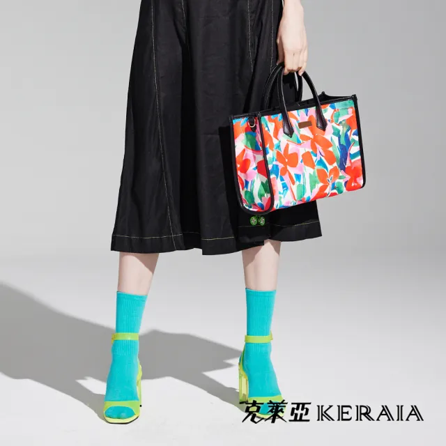 【KERAIA 克萊亞】魅力價-春花漫舞彩繪印花托特包(附背帶)