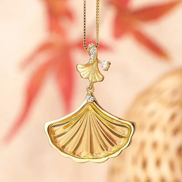 【勝弘珠寶】多明尼加淨水藍珀銀杏項鍊