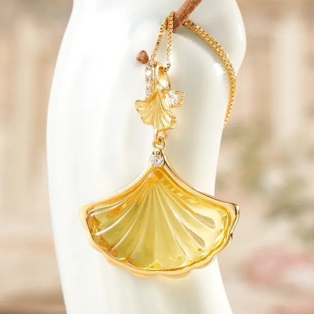 【勝弘珠寶】多明尼加淨水藍珀銀杏項鍊