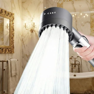 【EU CARE 歐台絲路】德國技術增壓蓮蓬頭花灑一鍵止水含6濾心(省水 加壓 過濾雜質)