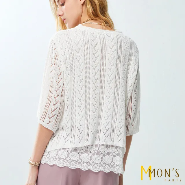 【MON’S】人字紋簍空緹花針織上衣(直)