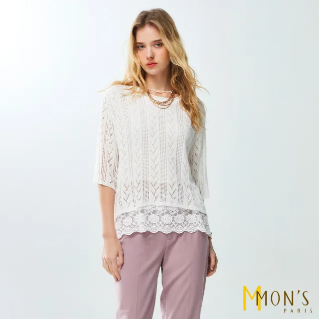 【MON’S】人字紋簍空緹花針織上衣(直)
