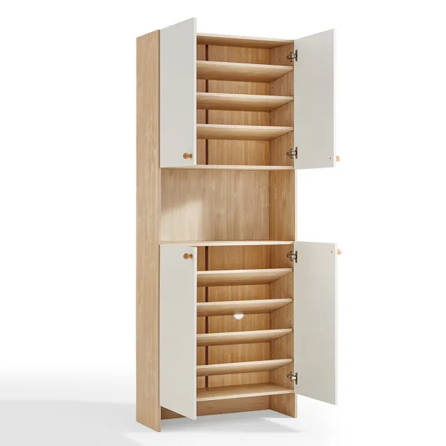 【hoi! 好好生活】Linsy北歐風百搭四門玄關鞋櫃0.8M 原木+白色 LS187