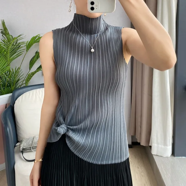 【巴黎精品】現貨限搶 三宅風皺褶衣服褶皺上衣摺衣彈力大尺碼(高領無袖寬鬆女T恤3款b1a36)
