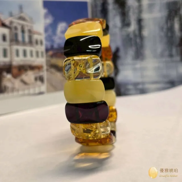 【優雅琥珀】來自波羅地海 蜜蠟與多寶琥珀手排(手工隨型弧切 經典手排 具鑑定證書)