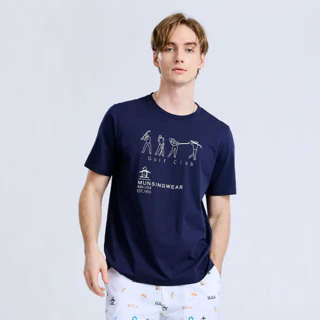 【Munsingwear】企鵝牌 網路獨家 男款藏青色 PLAY GOLF印花設計短袖T恤 MGXL2508