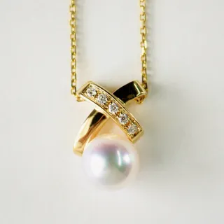 月輝珠寶 18K金天然鑽石項鍊 7.5-8mm 日本極光 Akoya 海水珍珠 氣質OL系列 日常優雅穿搭