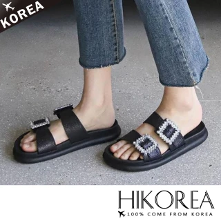 【HIKOREA】韓國空運。回彈舒壓低奢方鑽2CM厚底涼拖鞋/版型偏小(71-3641/二色/現+預)