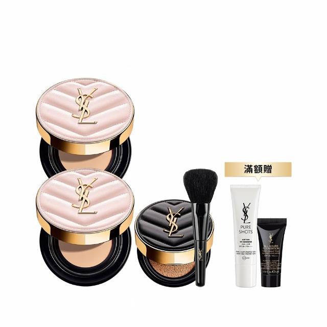 聖羅蘭超模光感氣墊，輕盈服帖不暗沉，擁有自然光采與完美遮瑕力，適合日常與特殊場合使用。內含高遮瑕力粉底與柔焦光澤，打造無瑕透亮肌膚。簡易按壓設計，方便攜帶與使用，適合所有膚質。