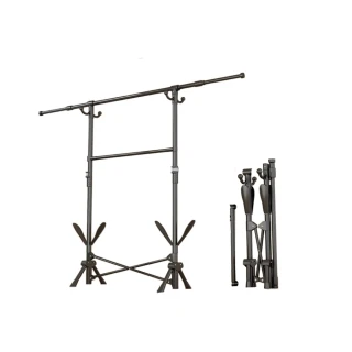 84-144CM可伸縮家用單桿帶鞋架+掛鉤 折疊晾衣架 小戶型家用 臥室陽臺落地式 免打孔曬衣架 掛衣架