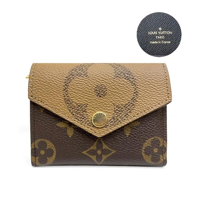 【Louis Vuitton 路易威登】M80725 經典ZOE系列Monogram Reverse雙色帆布迷你三折錢包短夾(棕色)
