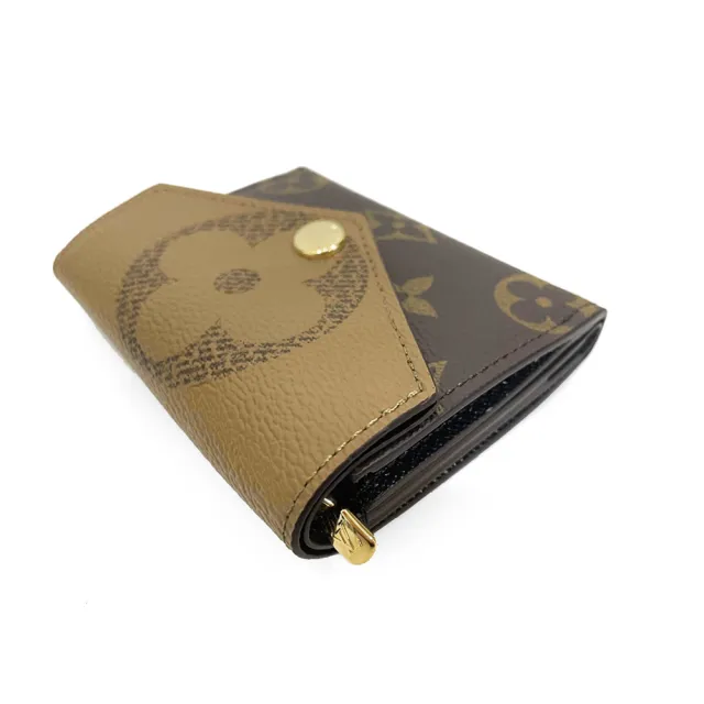【Louis Vuitton 路易威登】M80725 經典ZOE系列Monogram Reverse雙色帆布迷你三折錢包短夾(棕色)