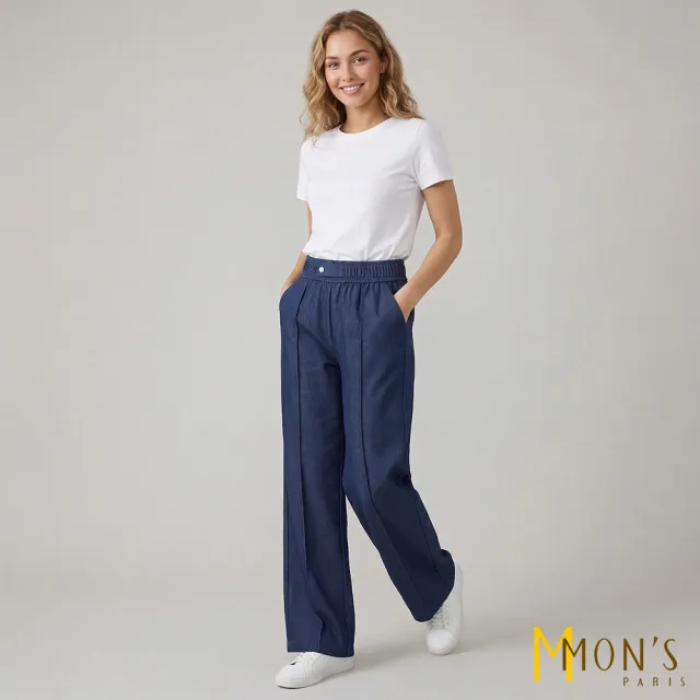 【MON’S】立體中線天絲寬鬆親膚直筒褲(直)