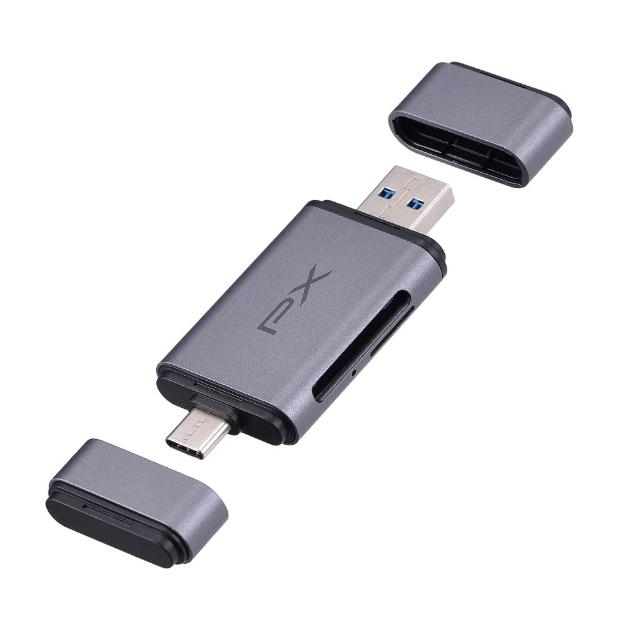 【PX 大通】★CS4-D Type-C/USB-A 轉 SD/TF4.0雙介面2合1高速讀卡機 (SD/micro SD雙用/312 MB/s傳輸速度)