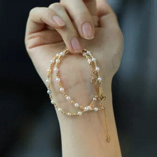 月輝珠寶 3.5-4mm 日本 Akoya 天然海水珍珠 18K金 手鍊 滿天星設計 優雅百搭 送禮推薦