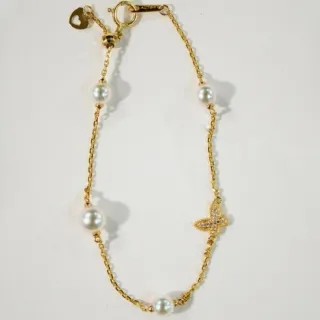 月輝珠寶 18K金 4.5-5.5mm 日本 Akoya 天然海水珍珠手鍊 小蝴蝶系列 密鑲天然鑽石 精緻優雅設計