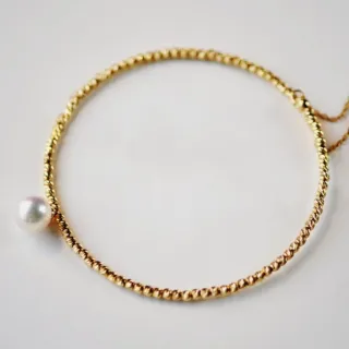 月輝珠寶 18K金彈性手鐲 7-7.5mm 日本極光 Akoya 天然海水珍珠 可調節手環 防過敏材質 氣質百搭
