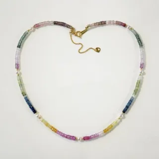 月輝珠寶 天然彩色藍寶石 3-4mm 日本 Akoya 海水珍珠 18K金項鍊 41+5cm 可調節設計 防過敏材質