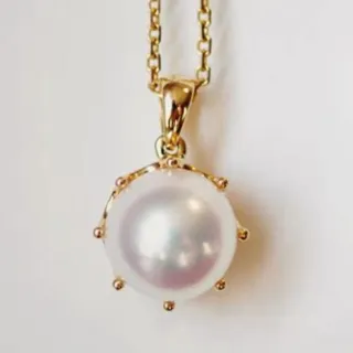 月輝珠寶 18K金 8.7-8.8mm 日本高品質 Akoya 海水珍珠 吊墜 公主冠系列 精緻鏤空設計 日常百搭