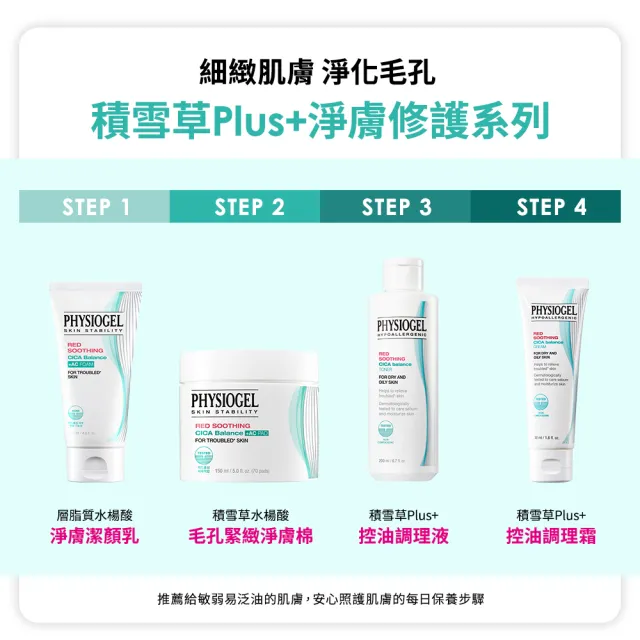 【PHYSIOGEL 潔美淨】積雪草水楊酸毛孔緊緻淨膚棉70片