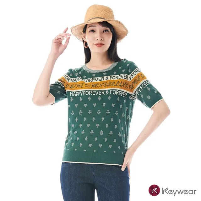 【KeyWear 奇威名品】樸克牌圖騰針織上衣