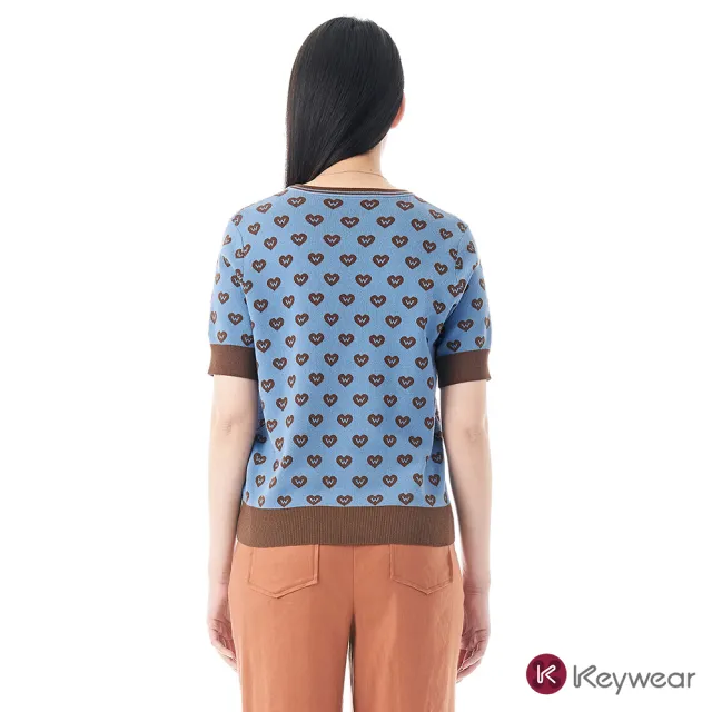 【KeyWear 奇威名品】親膚愛心短袖針織上衣